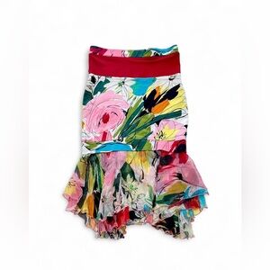 Blumarine Pink Multi Floral High-Low Ruffle Skirt